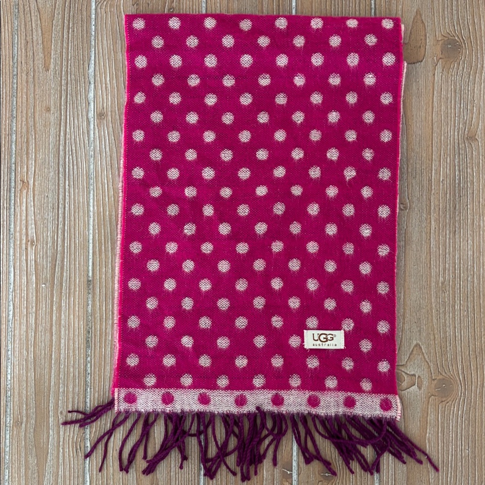 UGG Fuchsia and White Polka Dot Scarf